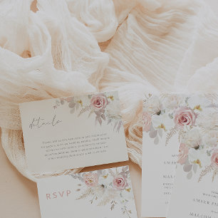 Carte D'accompagnement Détails de mariage floral élégant rose et blanc