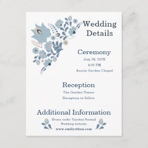 Carte D'accompagnement Détails de mariage floral folklorique bleu poussié