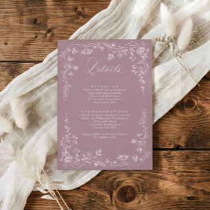 Carte D'accompagnement Détails de mariage floral français rose mauve vint