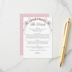 Carte D'accompagnement Détails de mariage floral rose pâle victorien