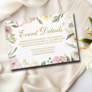 Carte D'accompagnement Détails de mariage floral rose poudré or élégant