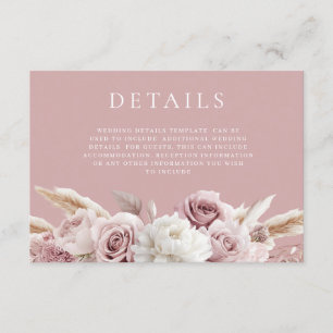 Carte D'accompagnement Détails de mariage floral rose poussiéreux et blus