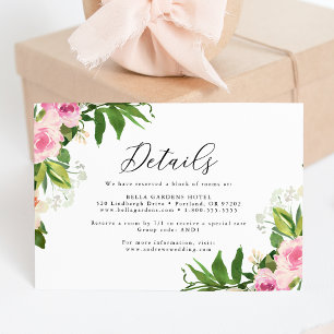 Carte D'accompagnement Détails de mariage floral rose tendre