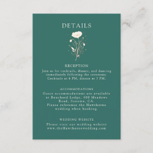 Carte D'accompagnement Détails de mariage floral vert émeraude élégant 