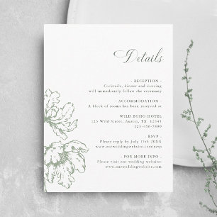 Carte D'accompagnement Détails de mariage floral vert sauge français