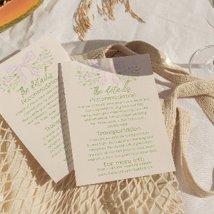 Carte D'accompagnement Détails de mariage floraux avec ruban vert rose de