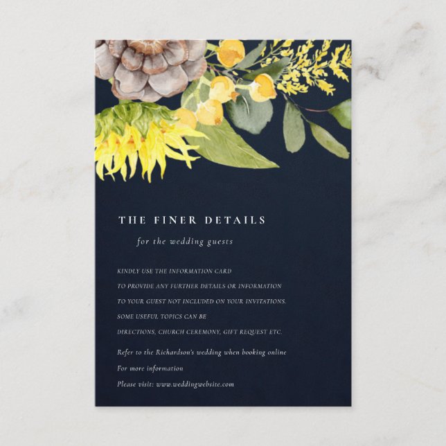 CARTE D'ACCOMPAGNEMENT DÉTAILS DE MARIAGE FLORAUX EUCALYPTUS SOLEIL NAVY (Devant)