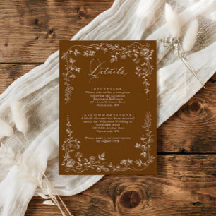 Carte D'accompagnement Détails de mariage floraux français crème marron v