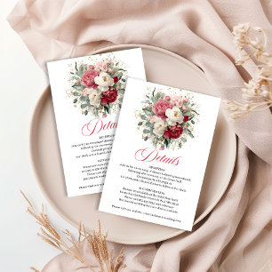Carte D'accompagnement Détails de mariage floraux or burgundy classique