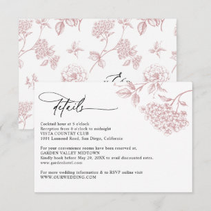 Carte D'accompagnement Détails de mariage floraux rose pastel victorien 