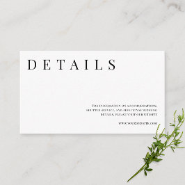 Carte D'accompagnement Détails de mariage formels simple noir et blanc