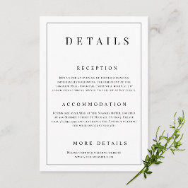 Carte D'accompagnement Détails de mariage formels simples noir et blanc