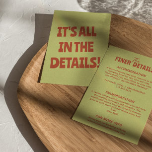 Carte D'accompagnement Détails de mariage funky rétro colorés en gras  