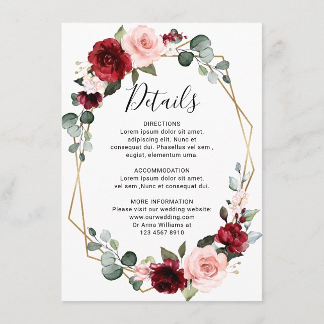 Carte D'accompagnement Détails de mariage géométrique moderne de rougisse (Devant)