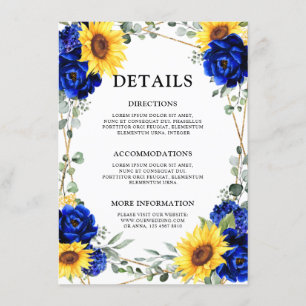 Carte D'accompagnement Détails de mariage géométriques au tournesol bleu 