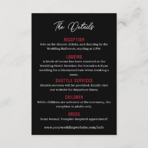 Carte D'accompagnement Détails de mariage gothique floral rouge noir