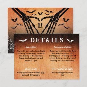 Carte D'accompagnement Détails de mariage gothique Halloween avec cœur de