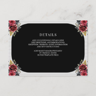 Carte D'accompagnement Détails de mariage gothique Rose rouge rayures gri