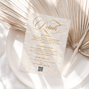 Carte D'accompagnement Détails de mariage ivoire floraux élégants simples