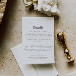 Carte D'accompagnement Détails de mariage minimal élégant formel