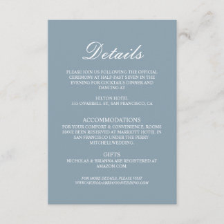 Carte D'accompagnement Détails de mariage minimaliste bleu poussiéreux