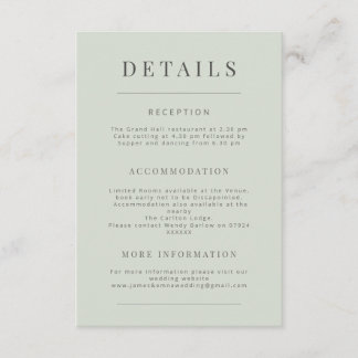 Carte D'accompagnement Détails de mariage minimaliste Pale Sage