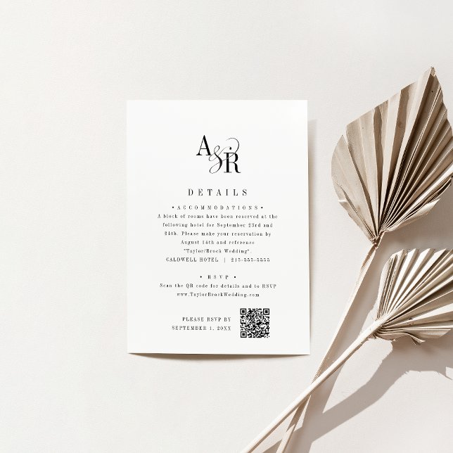 Carte D'accompagnement Détails de mariage minimalistes classiques uniques (ANDREA Unique Classic Minimalist Wedding Details Enclosure Card)