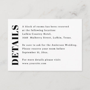 Carte D'accompagnement Détails de mariage minimalistes   Hôtel et héberge