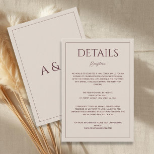 Carte D'accompagnement Détails de mariage minimalistes modernes et beiges