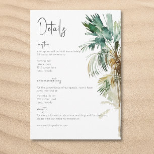 Carte D'accompagnement Détails de mariage moderne avec palmiers tropicaux