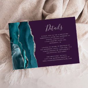 Carte D'accompagnement Détails de mariage modernes sarcelle argent agate
