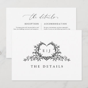 Carte D'accompagnement Détails de mariage monogramme Crête Minimaliste Mo