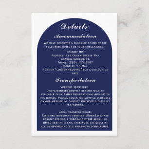 Carte D'accompagnement Détails de mariage nautique blanc et marine Elegan
