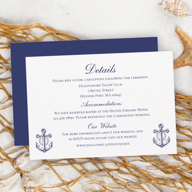 Carte D'accompagnement Détails de mariage nautiques bleu marine d'ancre (Créateur téléchargé)