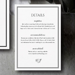 Carte D'accompagnement Détails de mariage noir et blanc de style Old Mone