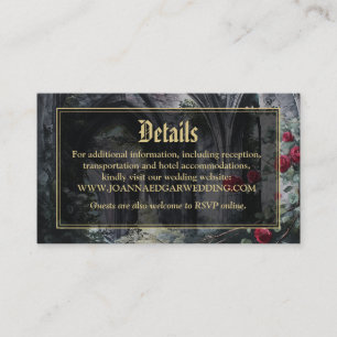 Carte D'accompagnement Détails de mariage noir et or floral Ruines gothiq
