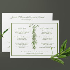 Carte D'accompagnement Détails de mariage Olive Green Toile de Jouy Encad
