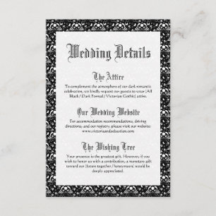 Carte D'accompagnement Détails de mariage ornementaux gothiques noir et b