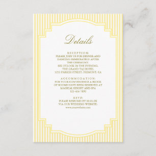 Carte D'accompagnement Détails de mariage rayés jaune classique