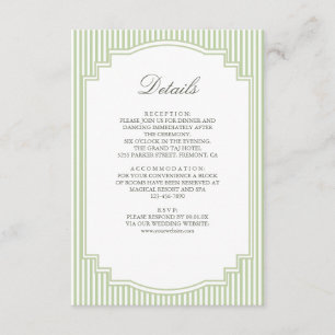 Carte D'accompagnement Détails de mariage rayés vert sauge classique