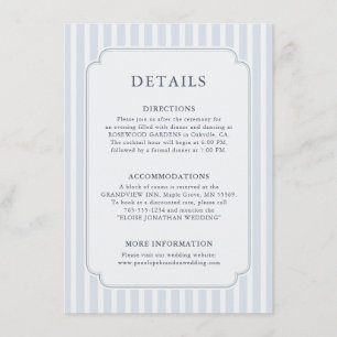 Carte D'accompagnement Détails de mariage rayures Classique Moderne Bleu