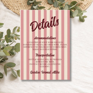 Carte D'accompagnement Détails de mariage rayures roses rétro Bourgogne
