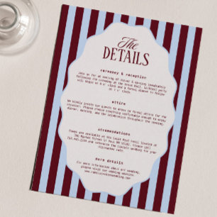 Carte D'accompagnement Détails de mariage rétro bleu et burgundy