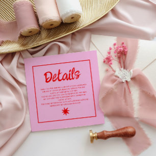 Carte D'accompagnement Détails de mariage rétro écriture manuscrite rose