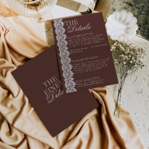 Carte D'accompagnement Détails de mariage rétro en dentelle marron chocol