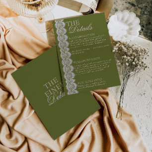 Carte D'accompagnement Détails de mariage rétro en dentelle vert olive vi