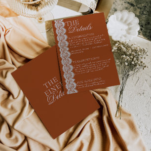 Carte D'accompagnement Détails de mariage rétro en terre cuite orange brû