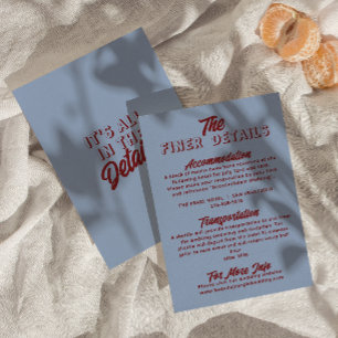 Carte D'accompagnement Détails de mariage rétro profond rouge bleu funky 