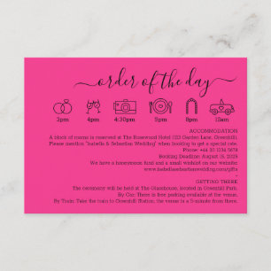Carte D'accompagnement Détails de mariage rose chou Fuchsia ordre du jour