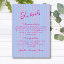 Détails de mariage Rose Clair Bleu Rétro Rayure Ro